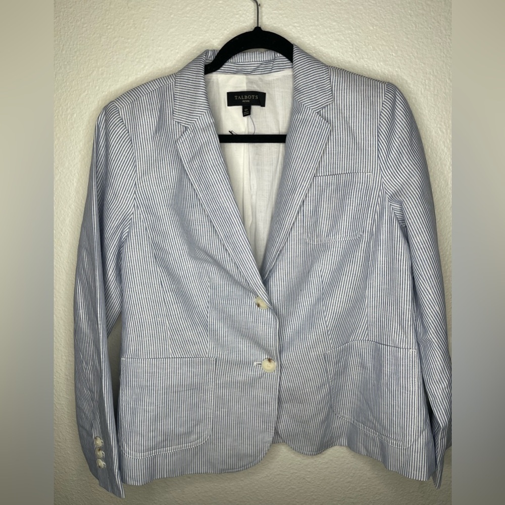 New Talbot white and blue stripes linen blend blazer size 12p